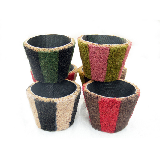 Hand-Made Multi Colour Coco Coir Pots - Bundle of 6