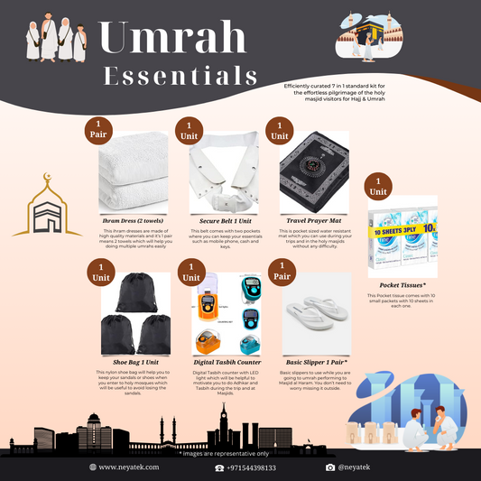 Neyatek Umrah Kit - 7 in 1 Complete Pilgrimage Essentials for Your Spiritual Journey