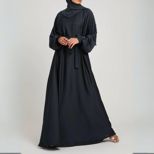 Black Umbrella Cut Closed Abaya with Elasticated Cuffs