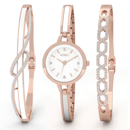 Fierro Rose Gold Plated Watch and Double Bangle Set