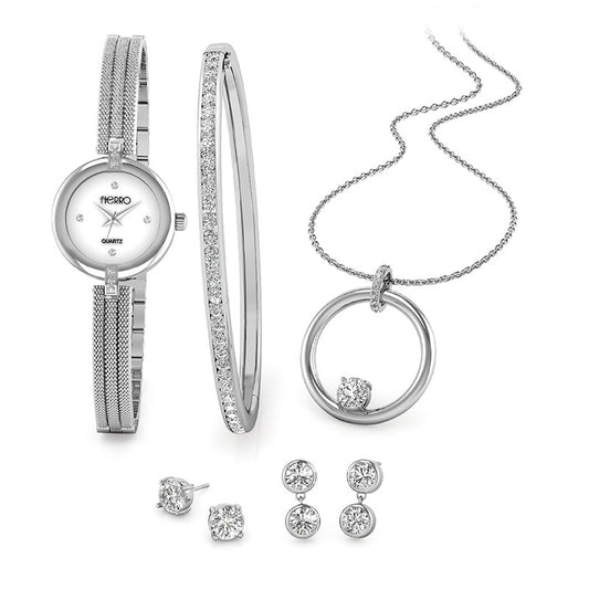 FIERRO Silver Plated Watchangle and Jewelry Set